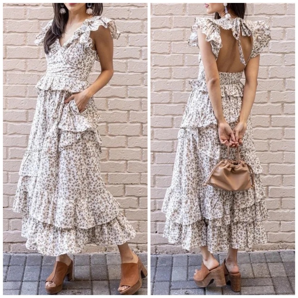 En Saison Gianna Maxi Dress Ruffled Tiered Floral Boho Free People Size Medium - Picture 6 of 14